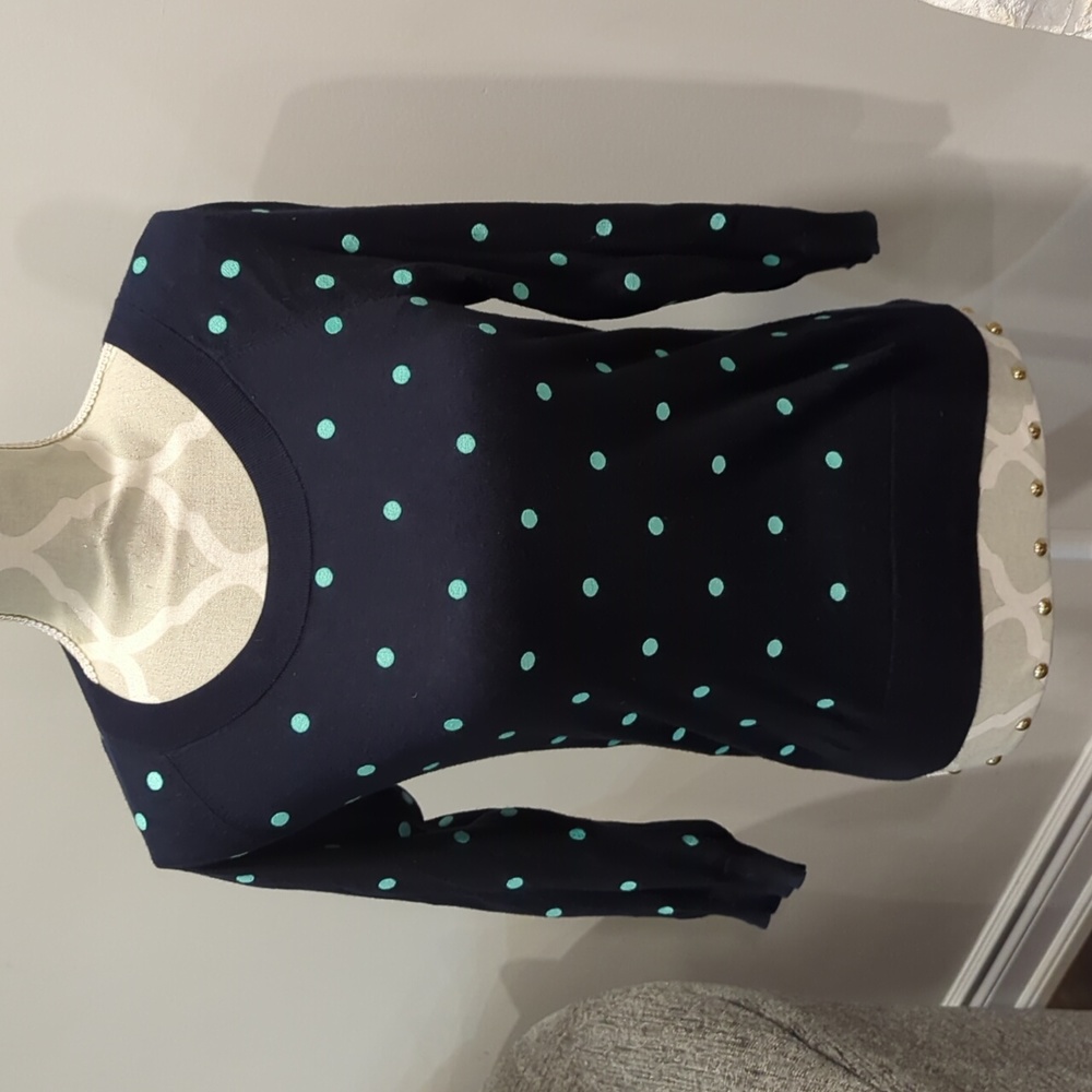 J. Crew 100% cotton navy blue with dot pullover sweatergreen polka